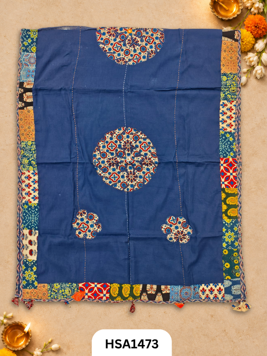 Hand Block Barmeri Ajrakh Print Patch Work Duppata Length 2.50 meter