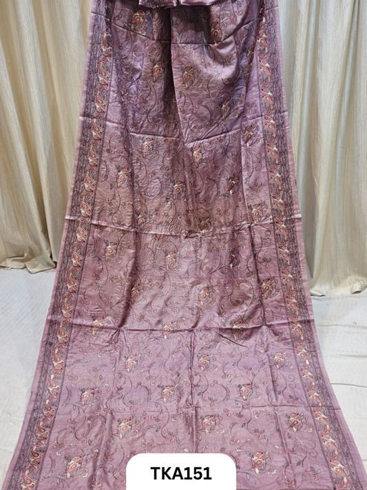 Pure Bishnupuri Silk - Pure Gachi Tussar Embroidery Design Saree