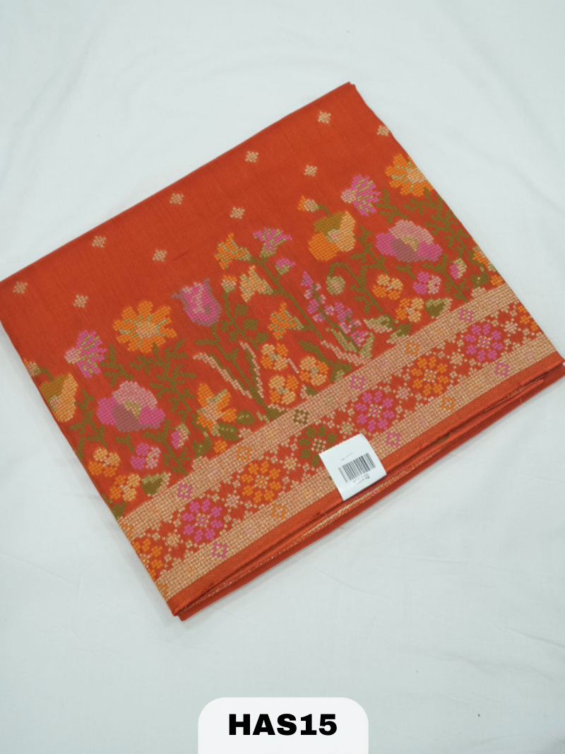 BANARAS RUSSIAN CROSS STICHED SILK SAREE