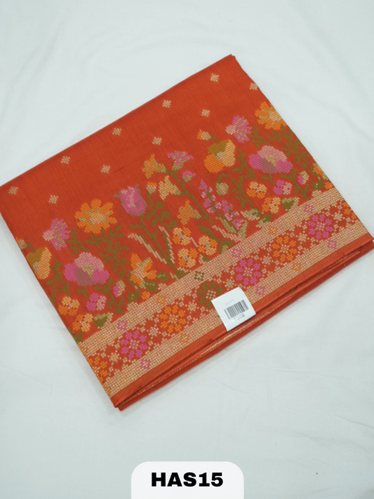 BANARAS RUSSIAN CROSS STICHED SILK SAREE
