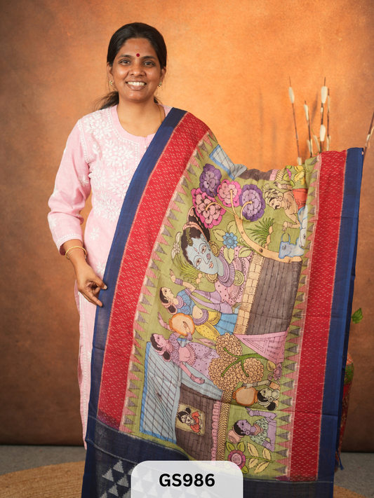 Ikkat Pochampalli dupatta with Penkalamkari