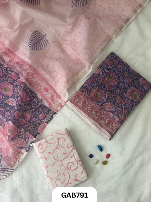 HandBlock Printed Kota Doriya Suit With Kota Doriya Duppta Cotton bottom | 2.5 mtr