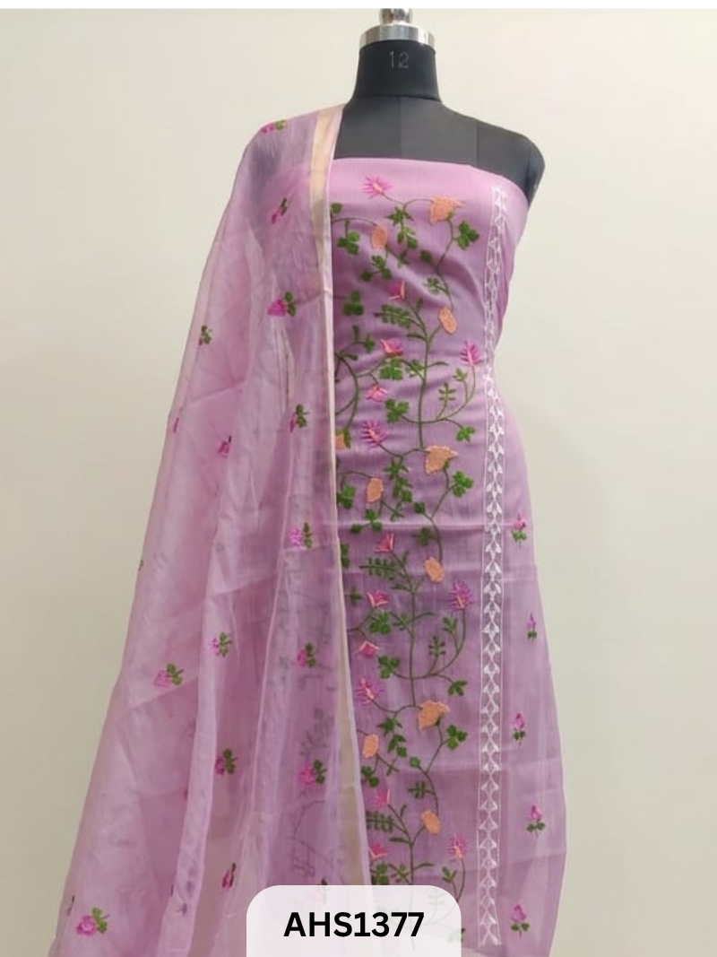 Exclusive Kota Doria Embroidery Work - Top & Dupatta 2.5 Mtr