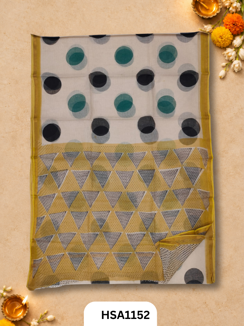 Hand Block Printed Kota Doriya Saree with Blouse