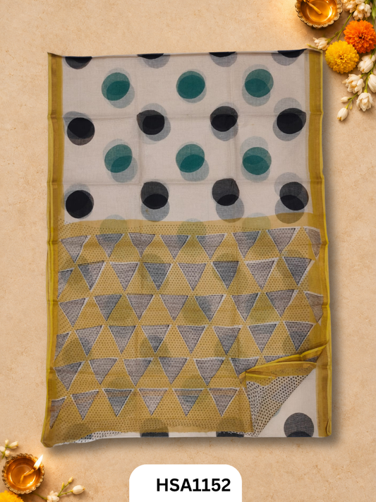 Hand Block Printed Kota Doriya Saree with Blouse