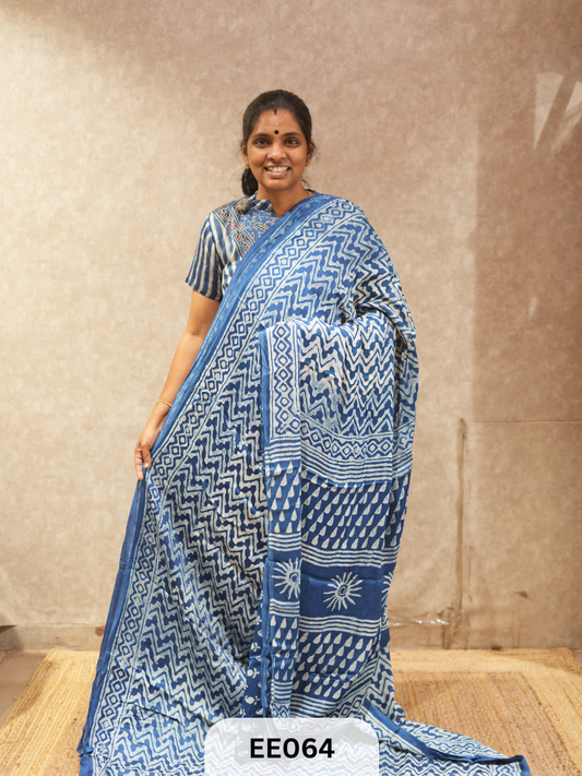 AJRAKH MODAL INDIGO SAREE - SPECIAL DEAL