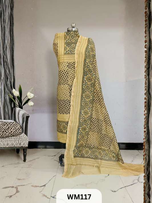 CHANDERI HAND BLOCK PRINT 2 PIECE SUITS EACH 2.5 MTR TOP AND DUPTTA