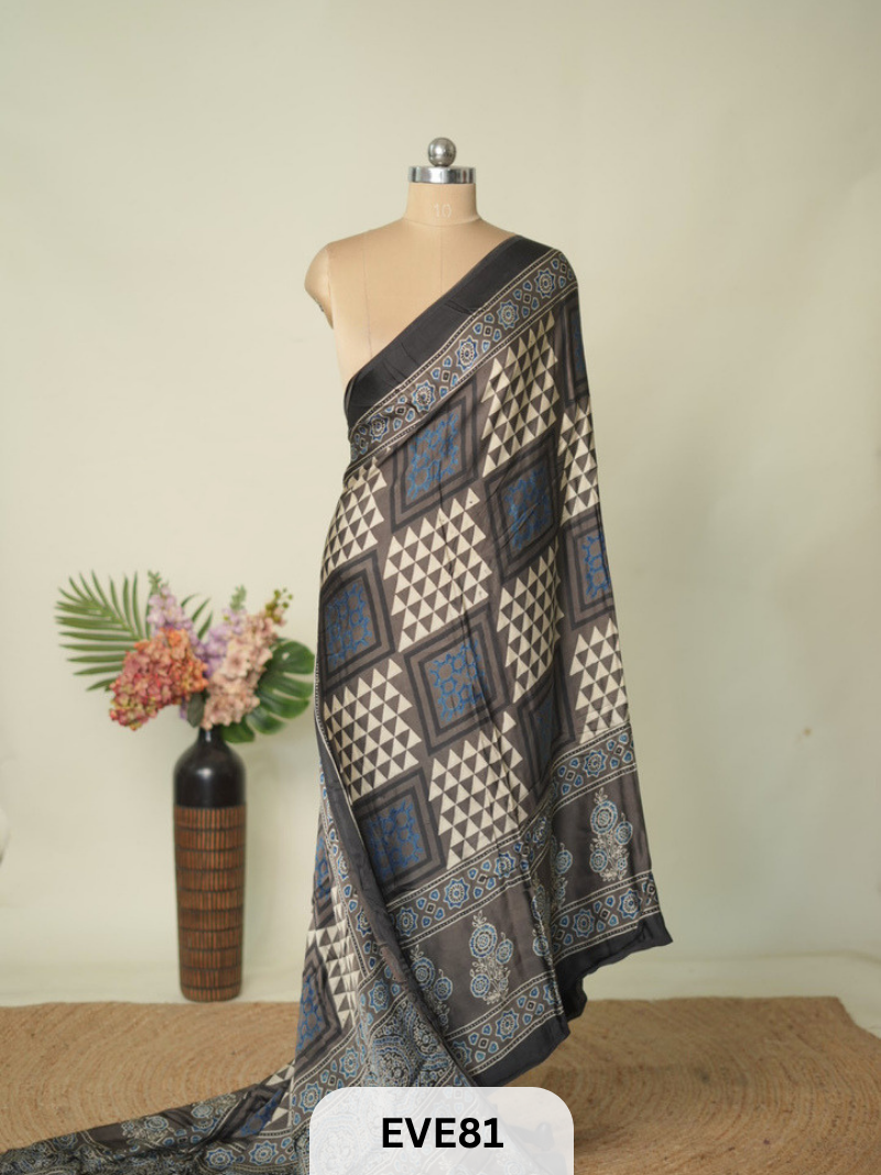 MODAL AJRAKH HANDBLOCK PRINT SAREE