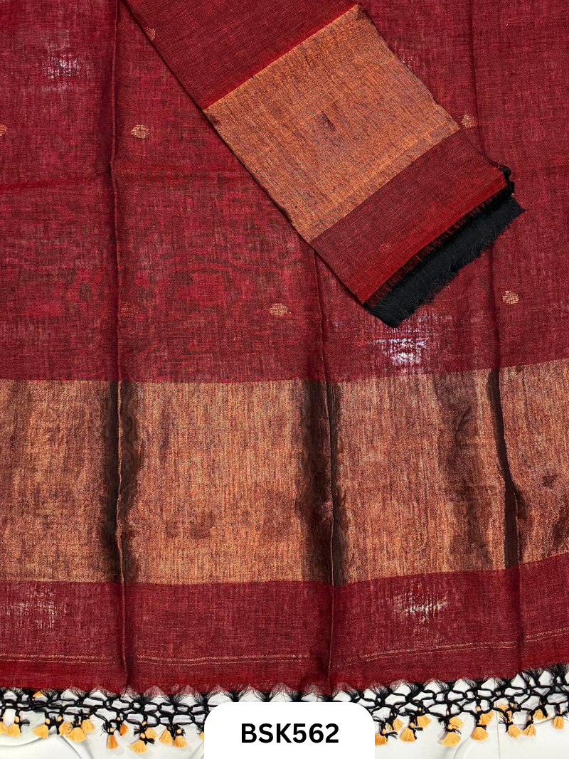 Handloom Pure Linen Pulka With Tissue Pallu Salwar Suit