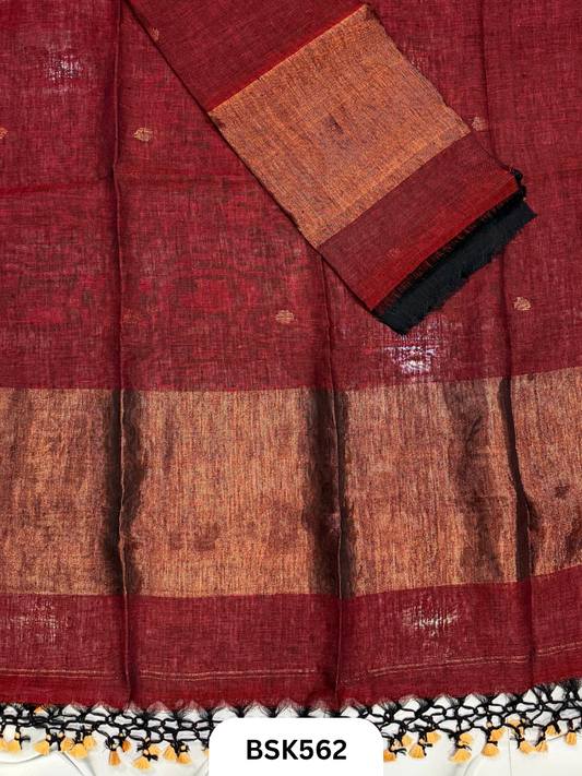 Handloom Pure Linen Pulka With Tissue Pallu Salwar Suit