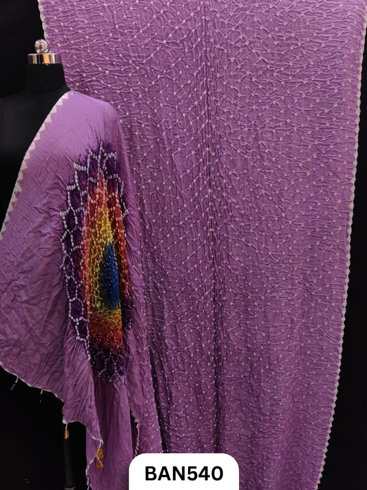 Semi Gaji Silk Multicolor Gul Pallu Bandhej Saree With Hand Tussels