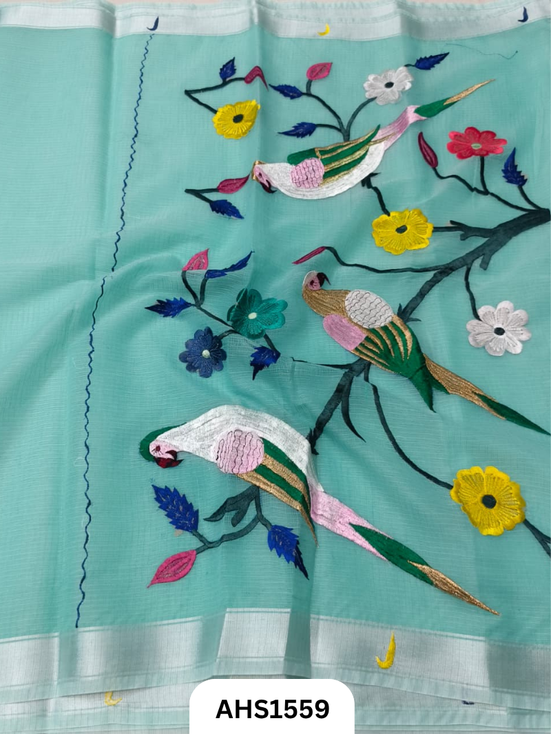Kota Cotton Embroidery Work Saree Pallu Heavy Work