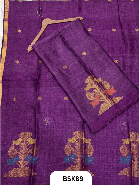 Pure Handloom Linen Salwar Suit with Jamdani and Meenakari weave  Top 2.7 mtr  Duppata Rs 2.5mtr