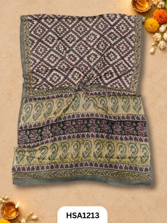 Hand Block Print Ajarkh Vanaspati Modal Silk Saree with blouse