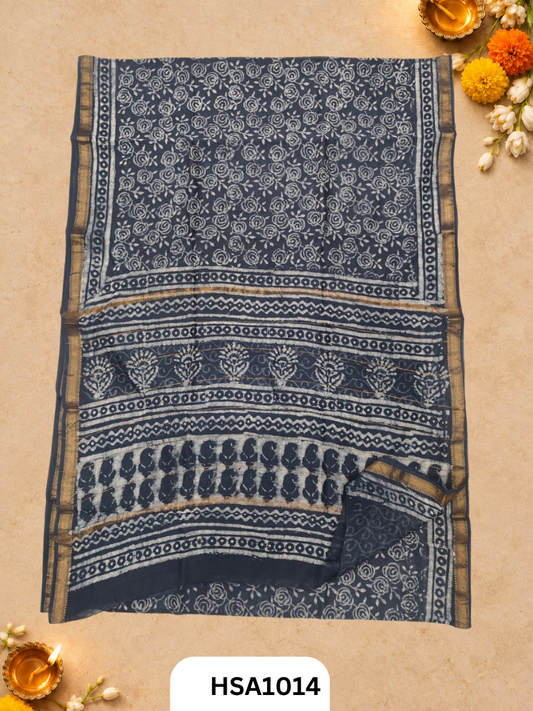 Pure Maheswari Silk Cotton - Handblock Print Saree With Blouse