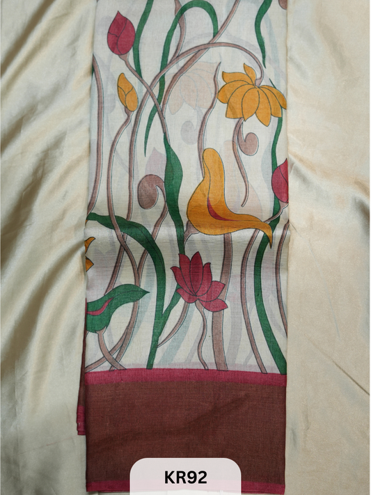 PURE TUSSAR SILK WITH HANDBLOCK AND DIGITAL