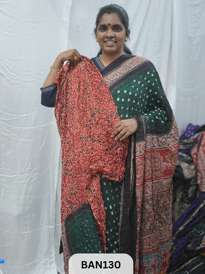 BANDHANI WITH AJRAKH SEMI GAJI SAREE