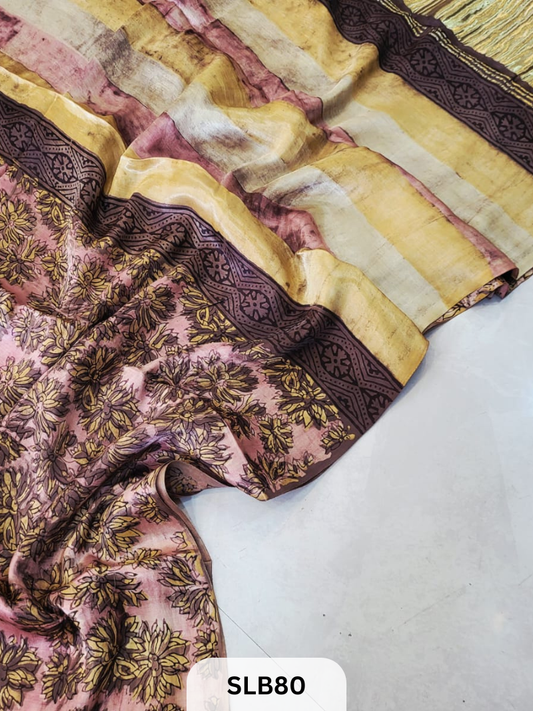 PURE MODAL AJRAKH HAND BLOCK WITH TISSUE SILK PALLU