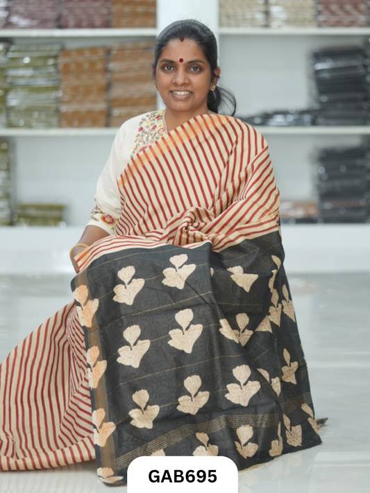 Hand Block Printed Maheshwari Silk Saree