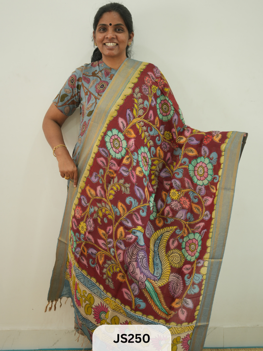 PEN KALAMKARI CHENNURI SILK DUPATTA
