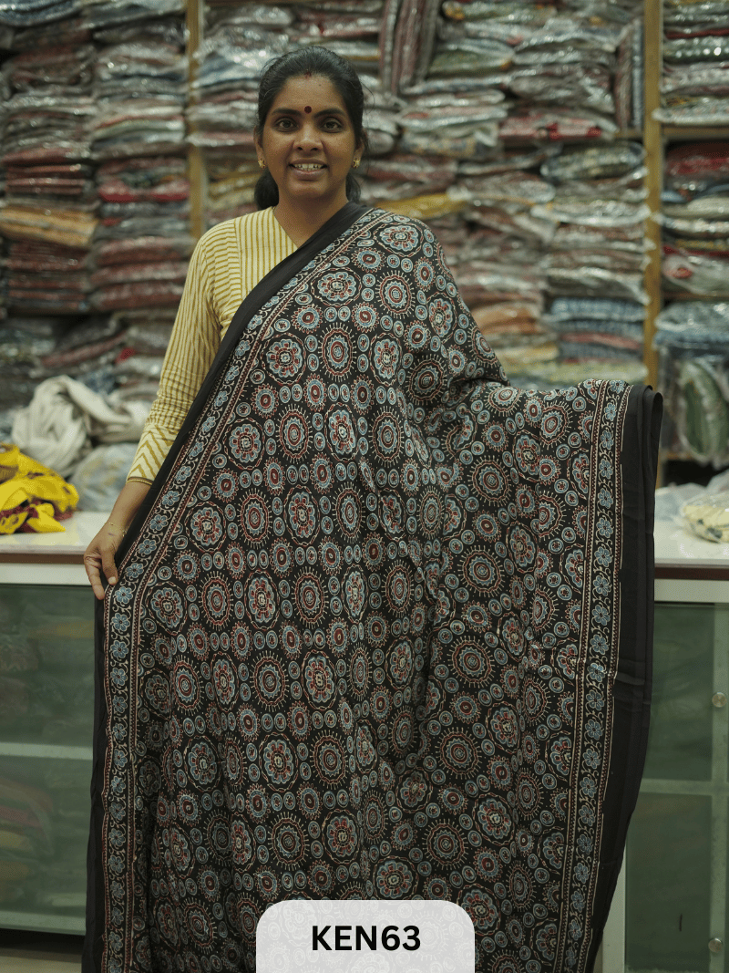 MODAL NATURAL AJRAKH HANDBLOCK SAREE