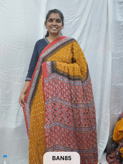 BANDHANI WITH AJRAKH SEMI GAJI SAREE