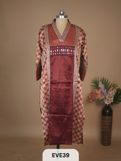 MASHRU SILK AJRAKH HAND MIRROR WORK