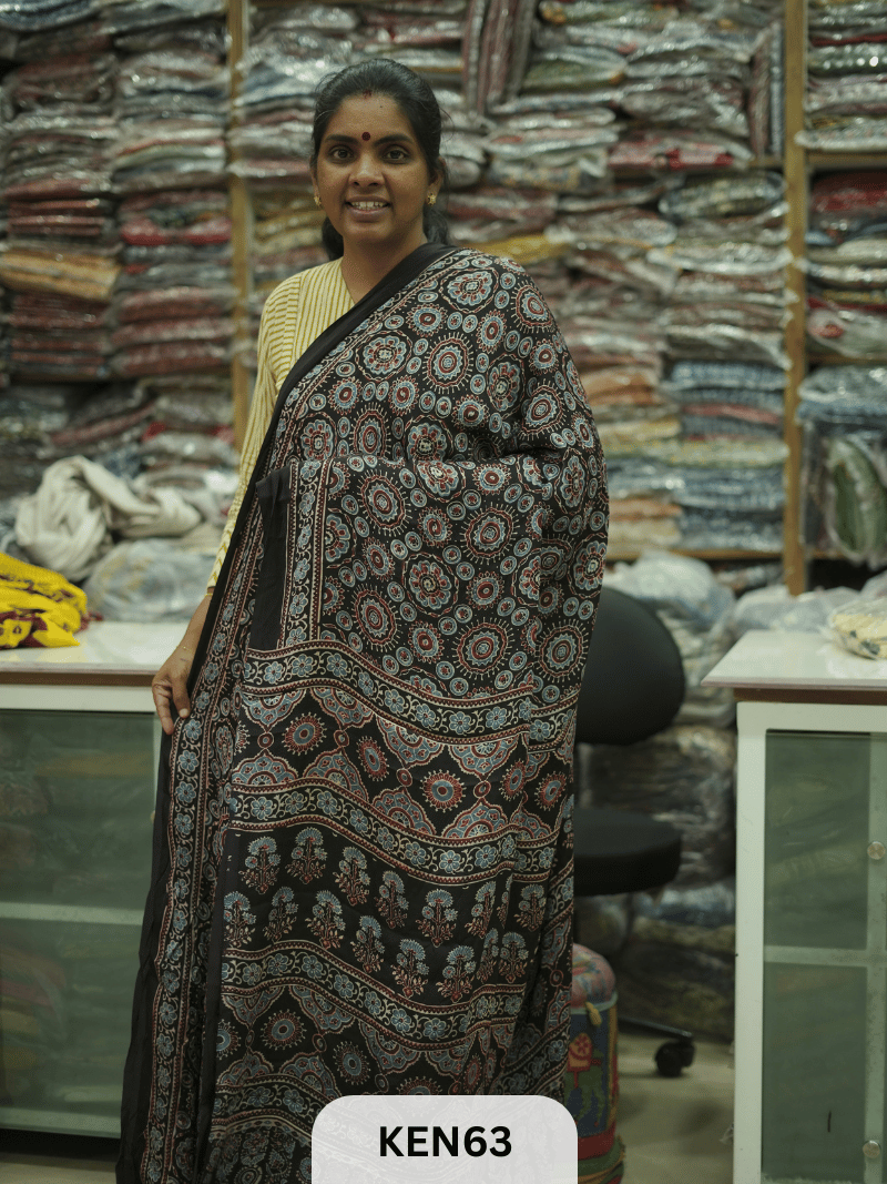 MODAL NATURAL AJRAKH HANDBLOCK SAREE
