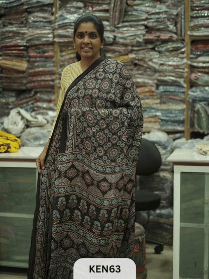 MODAL NATURAL AJRAKH HANDBLOCK SAREE