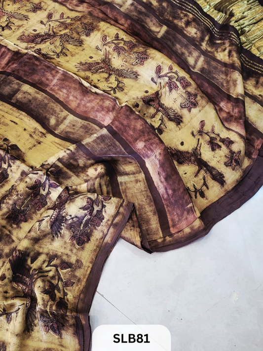 PURE MODAL AJRAKH HAND BLOCK WITH TISSUE SILK PALLU