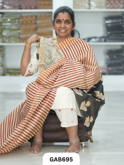Hand Block Printed Maheshwari Silk Saree