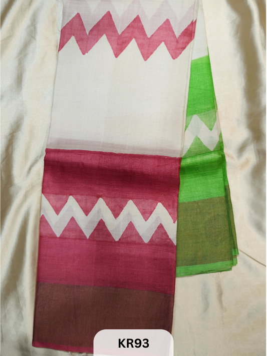 PURE TUSSAR SILK WITH HANDBLOCK AND DIGITAL