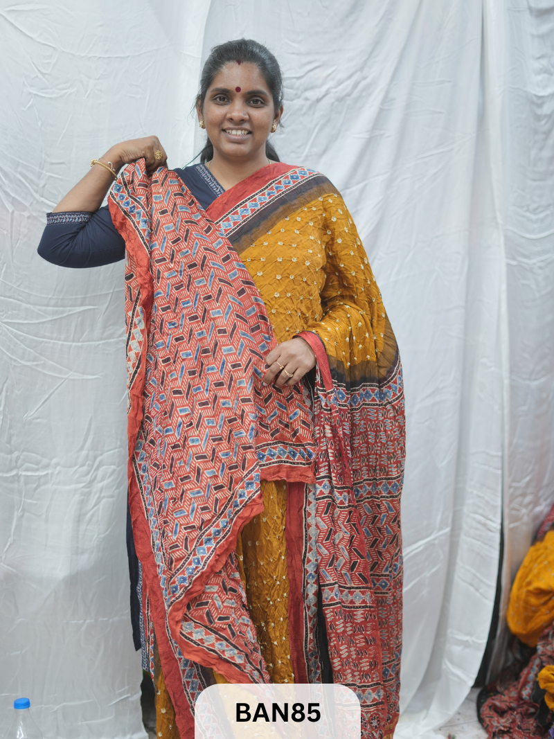 BANDHANI WITH AJRAKH SEMI GAJI SAREE