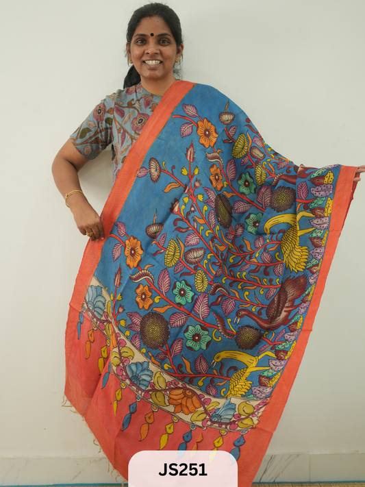 PEN KALAMKARI CHENNURI SILK DUPATTA