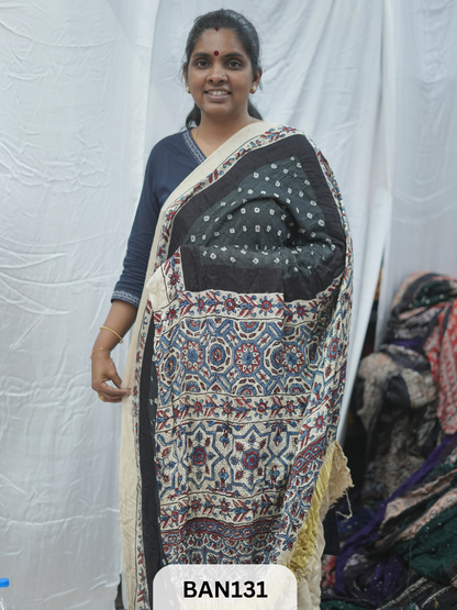 BANDHANI WITH AJRAKH SEMI GAJI SAREE