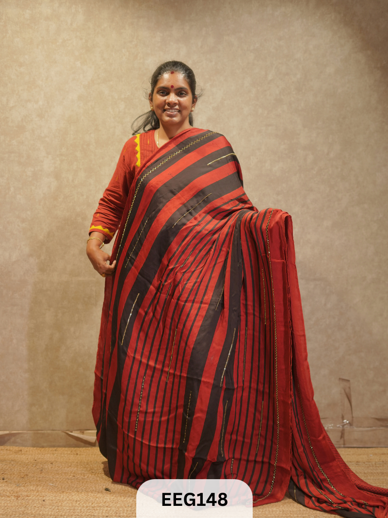 AJRAKH MODAL SAREE WITH KHATLI HANDWORK