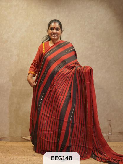 AJRAKH MODAL SAREE WITH KHATLI HANDWORK