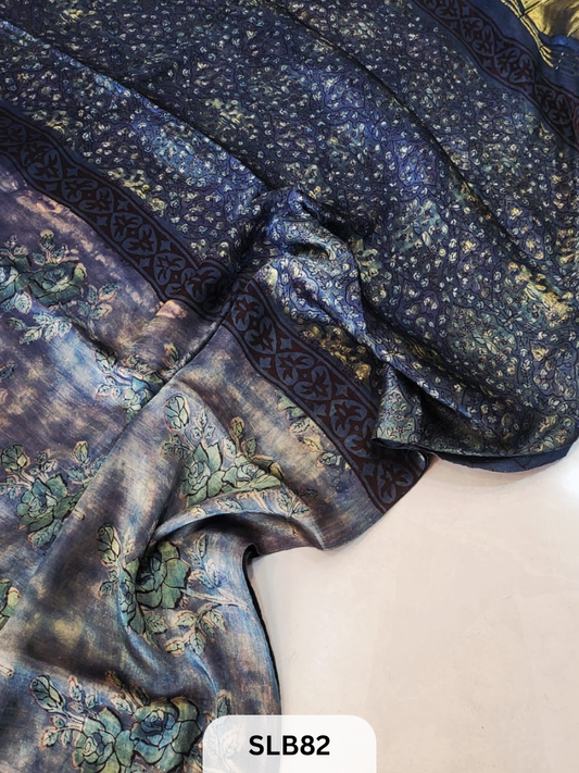 PURE MODAL AJRAKH HAND BLOCK WITH TISSUE SILK PALLU