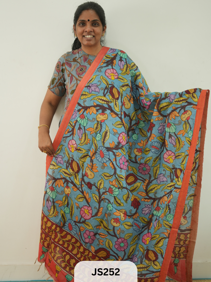 PEN KALAMKARI CHENNURI SILK DUPATTA