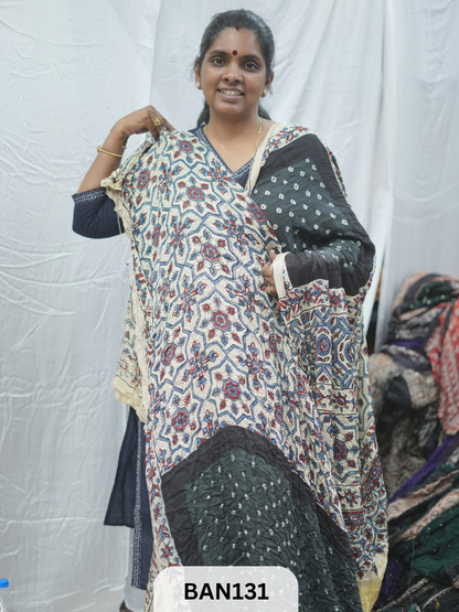 BANDHANI WITH AJRAKH SEMI GAJI SAREE