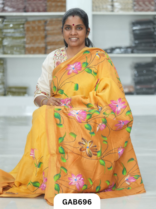 Hand Block Printed Maheshwari Silk Saree