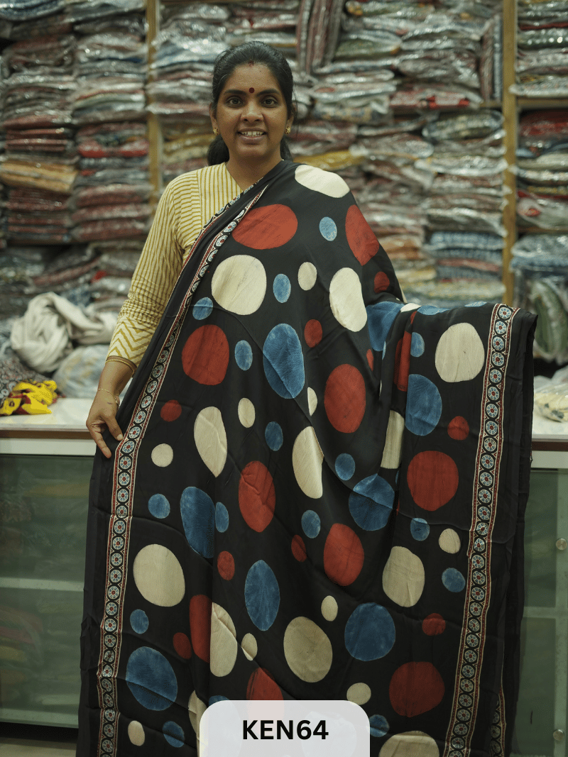 MODAL NATURAL AJRAKH HANDBLOCK SAREE