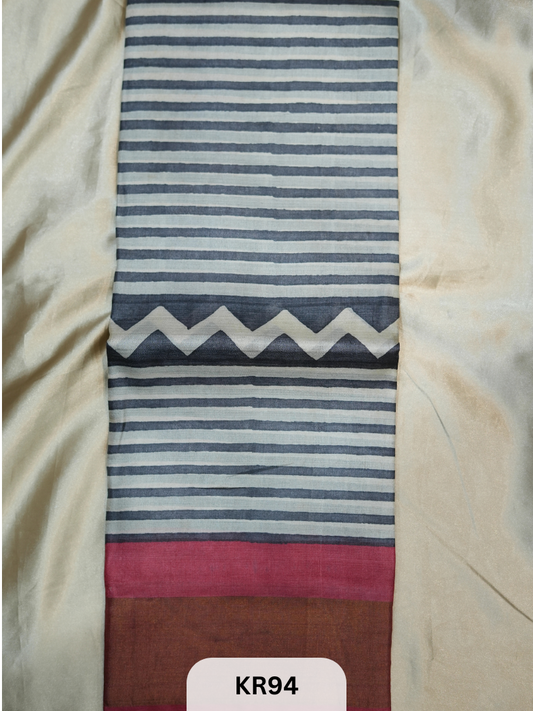 PURE TUSSAR SILK WITH HANDBLOCK AND DIGITAL