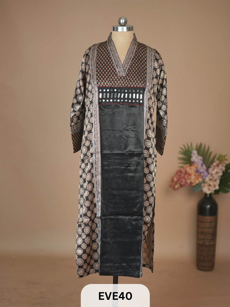 MASHRU SILK AJRAKH HAND MIRROR WORK