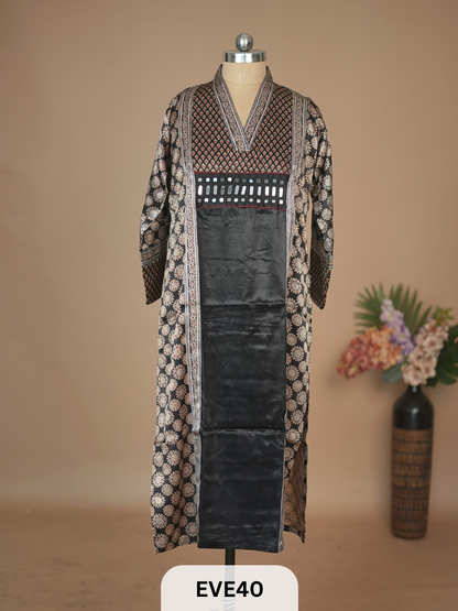 MASHRU SILK AJRAKH HAND MIRROR WORK