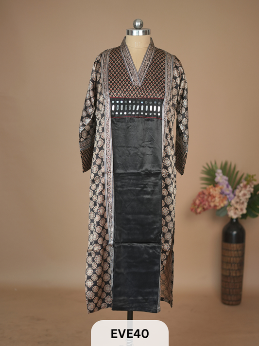 MASHRU SILK AJRAKH HAND MIRROR WORK
