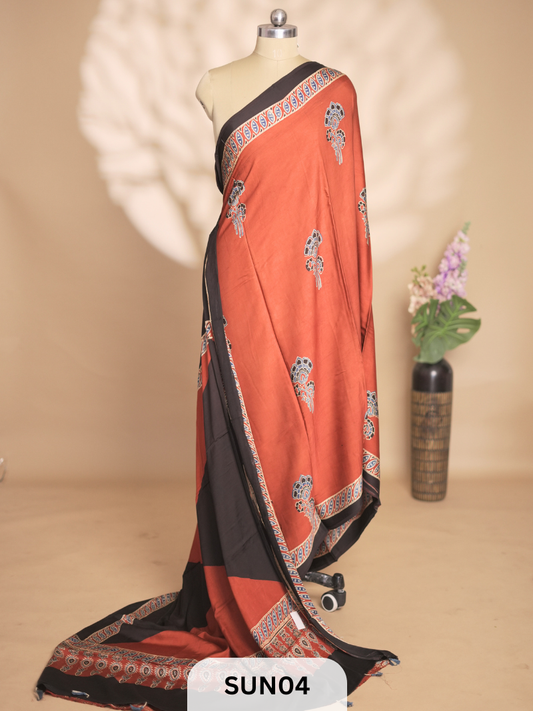 MODAL AJRAKH SAREE - MISPRINT