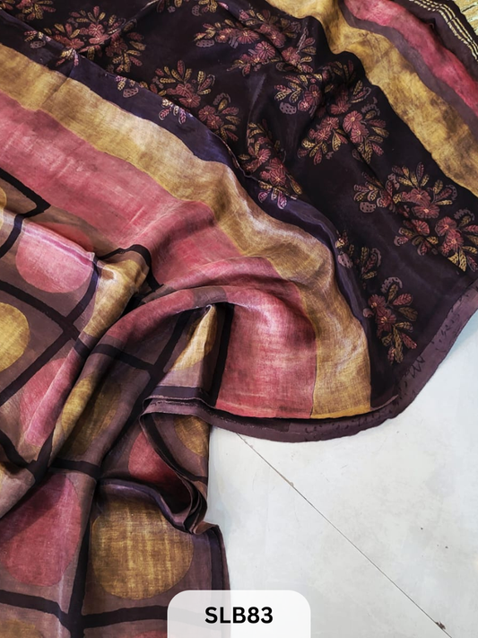 PURE MODAL AJRAKH HAND BLOCK WITH TISSUE SILK PALLU