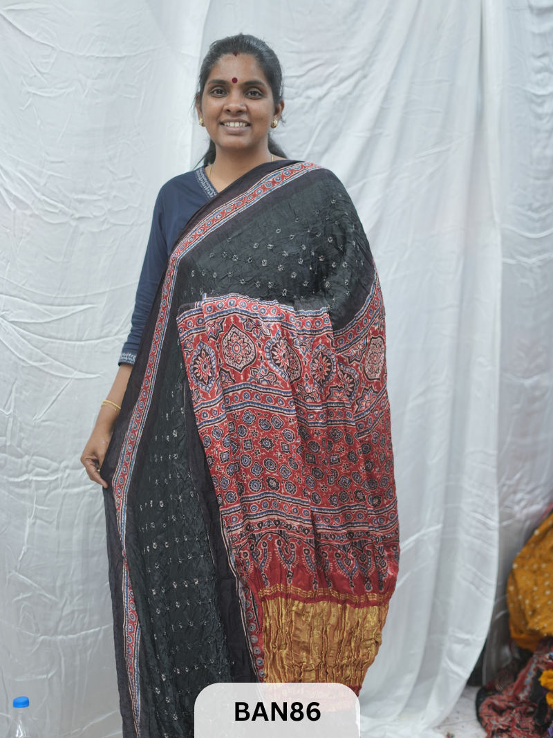 BANDHANI WITH AJRAKH SEMI GAJI SAREE
