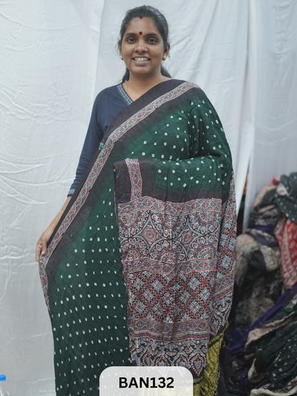 BANDHANI WITH AJRAKH SEMI GAJI SAREE